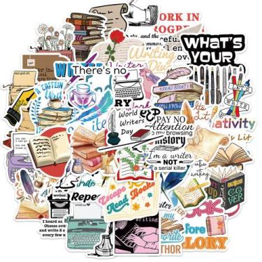 Imagem de Pacote de adesivos Writer, 50 unidades, livro, máquina de escrever, Cr