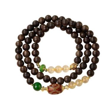 Imagem de Pulseira Brunei Agarwood com Dzi tibetano e miçangas citrinas - yiweis