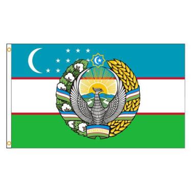 Imagem de Bandeira de poliéster do Uzbequistão 90x150cm com emblema nacional - Y