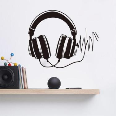 Imagem de Adesivos de parede, fone de ouvido, tema musical, PVC, 39x46cm, Self-A
