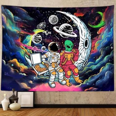 Imagem de Tapeçaria pendurada na parede Astronaut Alien Eating Pizza 150x130cm -