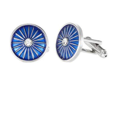 Imagem de Cuff Links, esmalte azul, design de linha elegante e redondo para home