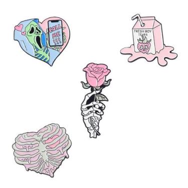 Imagem de Conjunto de alfinetes de broche Skull Heart Design em liga de estilo g