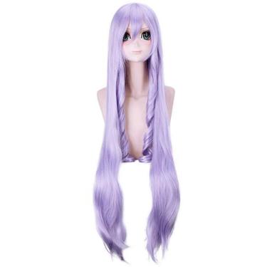 Imagem de Peruca de cosplay de anime longa roxa clara reta com espiral de 100 cm