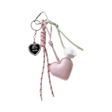 Imagem de Chaveiro De Couro Moderno Para Meninas Com Laço De Coração E Miçangas,