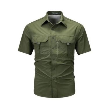 Imagem de Camisa Masculina De Seda Gelada De Secagem Rápida Manga Curta Com Lape