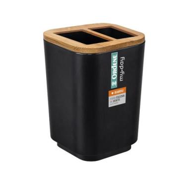 Imagem de Porta Escova De Dente Plástico E Bambu Com Duas Divisórias Preto - ORD