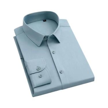 Imagem de Camisas De Manga Longa Slim Fit Antirrugas Para Homens Brancas E Azuis