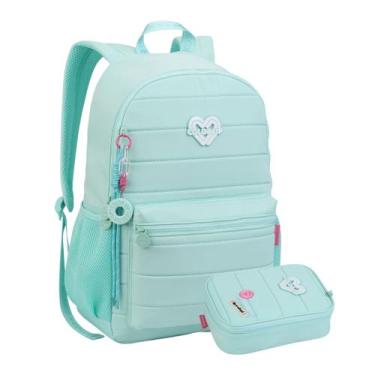 Imagem de Kit Mochila De Costas Color Up Meninas E Estojo Box Juvenil Cor:Acqua 