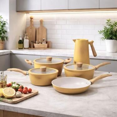 Imagem de Jogo Panelas 4 Peças Caçarola Frigideira + Garrafa - Casa das Utilidad