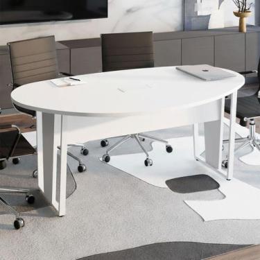 Imagem de Mesa de Reunião Orgânica 1,80m x 1,05m com Caixa de Tomadas e Pés em M