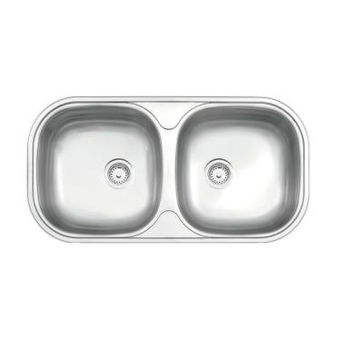 Imagem de Cuba Isis 2c 34 Bs Retangular de Embutir Ou Sobrepor em Aço Inox Acetinado com Dupla Cuba Inox Tramontina