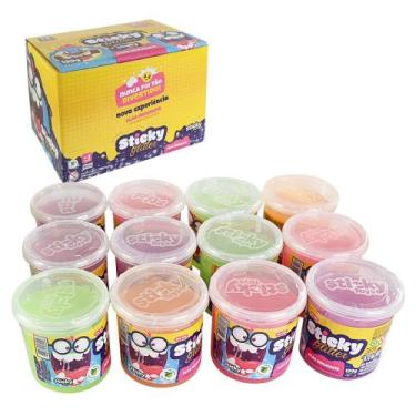 Imagem de Kit 12 Potes de Slime Geleca 130g Coloridas Glitter Atacado - Sticky T