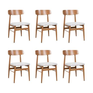 Imagem de Kit 6 Cadeiras de Jantar Delta Estrutura Aço Carbono Laminado Natural com Estofado Linh...