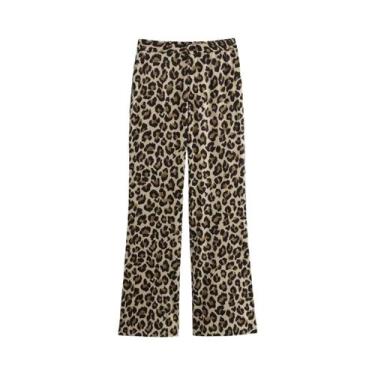 Imagem de Calças Femininas Vintage De Cintura Alta Com Estampa De Leopardo, Pern