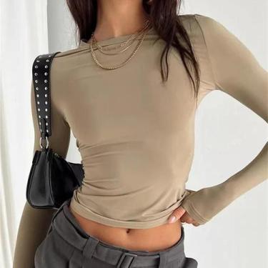 Imagem de Camiseta Feminina Slim Fit Manga Longa - Casual Básica Y2K Streetwear,