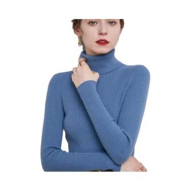 Imagem de Suéter Feminino Slim Fit Gola Alta Estilo Coreano Camada Base Pulôver 