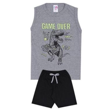 Imagem de Conjunto de Verão Infantil Masculino Regata Cinza e Shorts Preto Game 