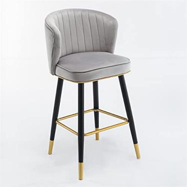 Imagem de Bancos de Bar Cinza de 75 Cm Altos com Costas Cadeiras de Bar de Ilha de Cozinha de Veludo, Altura do Balcão, Assento Estofado de Pernas de Metal Preto, para Bares, Sala de Café, Sala de Descanso, Pub