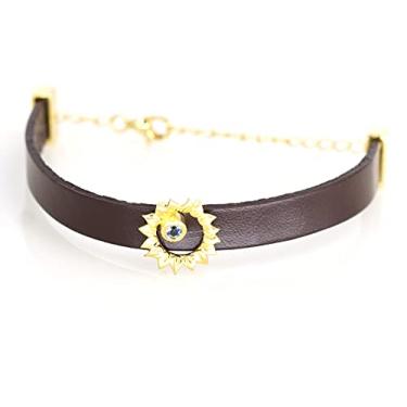 Imagem de AUSBENDER Pulseiras de girassol de couro azul celeste com pedras de topázio pulseiras de ouro em camadas 18 k banhado a ouro girassol prata (pulseiras de topázio de couro de girassol)