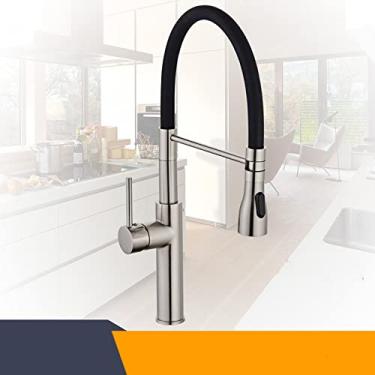 Imagem de Torneiras de cozinha cromadas pia de cozinha guindaste montagem em deck pull down duplo pulverizador bocal Torneira de cozinha misturador torneiras de água, escovado níquel b, china