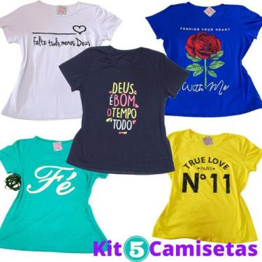 Imagem de Kit 5 Camisetas Feminina Blusa Moda T Shirt Adulto - Mg Acessorios