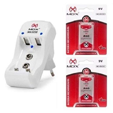 Imagem de Carregador mox CP30 + 2 Baterias Recarregáveis 9v 240mah
