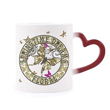 Imagem de Caneca circular de borboleta com letras sensíveis ao calor, caneca vermelha que muda de cor