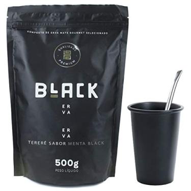 Imagem de KIT COMPLETO COPO DE TERERÉ PRETO 350ML + BOMBA DE TERERE + BLACK ERVA 500G (Menta Black)