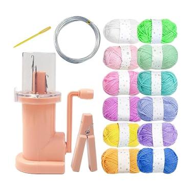 Imagem de kowaku Máquina de tricô de corda manual Mini ferramenta rotativa Pulseira Tear Máquina de tricô Ferramenta de tricô à mão Moinho de tricô Enrolador, 12 Cores Fios Rosa