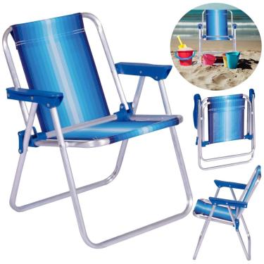 Imagem de Cadeira de Praia Infantil Mor Alta Dobravel em Aluminio Azul