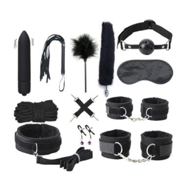 Imagem de Kits de Couro Sexy Para Casais, Conjunto Sexual, Algemas, Jogos Sexuais, Chicote, Mordaça, Mamilos, Acessórios Exóticos (Preto)