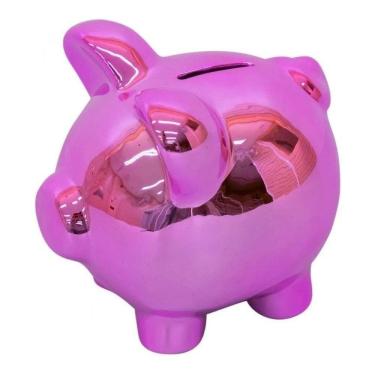 Imagem de Enfeite Para Quarto Sala Cofre Porquinho Roxo Decorativo