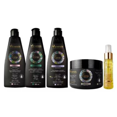 Imagem de Kit Arvensis Cachos Shampoo Condicionador Ativador Cachos Ondulados e Cacheados Geleia Alta + Tec Oil