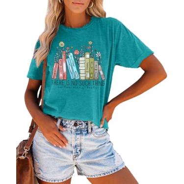 Imagem de Camiseta feminina com estampa de livro proibido para amantes de livros floral camiseta de leitura Bookworm presente para professores, Ciano, M