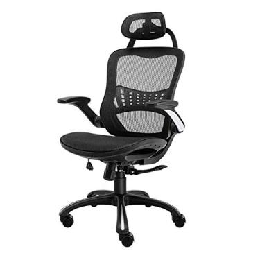 Imagem de Cadeira de mesa de escritório cadeira de trabalho ergonômica ajustável em altura cadeiras de jogos de malha respirável com suporte lombar/encosto de cabeça/apoio de braço, preta