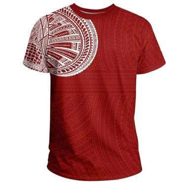 Imagem de Camisetas Gráficas Casuais Masculinas com Tatuagem 3D – Camisetas com Design Tribal Polinésio Para Homens(Red White,S)