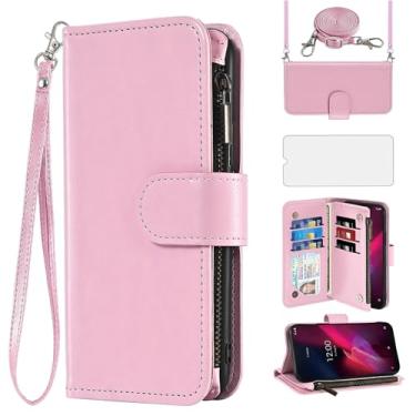 Imagem de Asuwish Capa para celular T-Mobile Revvl 4 Plus carteira com protetor de tela, alça transversal com zíper, suporte para cartão, Tmobile Revel 4+ T Mobile Revvl4+ TCL Revell Four + 4 Plus, feminino,