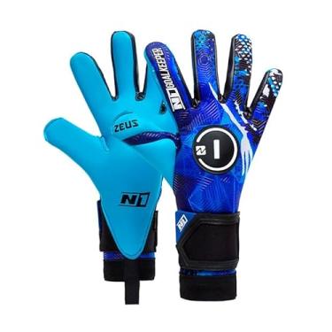 Imagem de N1 Goalkeeper gloves Zeus UGT+ Luvas de Goleiro Adulto para Futebol Profissional Ultraleve e Ajustável. De Látex Alemão com Fecho de Fita Dupla. Agarre Extremo e Antiderrapante. Azul. 8