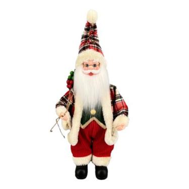 Imagem de Papai Noel Musical Pequeno Vermelho Xadrez Natal 40cm - Zona Livre