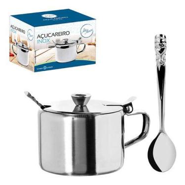 Imagem de Porta Açucar Aço Inox Com Colher 6 Cm 200ml Luxo - WCAN