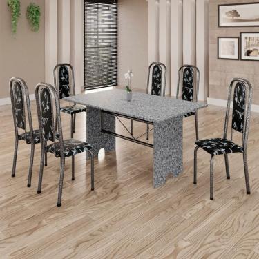 Imagem de Conjunto de Mesa Tubular 6 Cadeiras 140x75cm Mart Prata com Tampo em Granito Ocre Letícia 070 - Tudo de Móveis