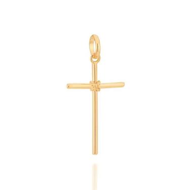 Imagem de Pingente Rommanel Fol Ouro 18k Formato Cruz Lisa 540180, Dourado