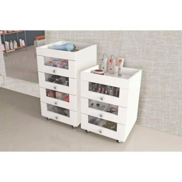 Imagem de Multiuso Quarto 2 Peças (gaveteiro Pe2009 + Carrinho De Maquiagem Pe2013) Branco - Tecno Mobili
