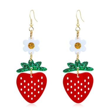 Imagem de QUSIJIA 2 pares de brincos 3D de morango vermelho para mulheres, criativos, engraçados, realistas, brincos de orelha vermelha para mulheres, trumpet, Acrílico, Sem pedra preciosa