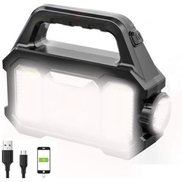 Imagem de HAASHADA Lanterna Led Recarregável Solar, Holofote Portátil Superbrilhante De 6000 Lm, Acampamento Multifuncional Com 6 Modos Iluminação, Carregador Portátil, À Prova D'Água Ipx4