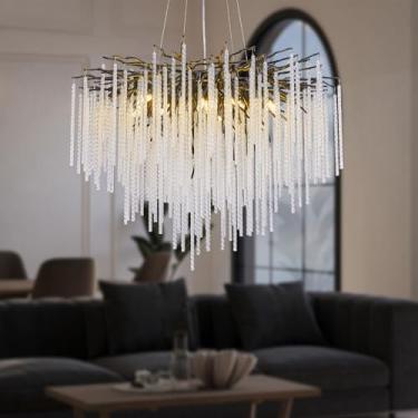 Imagem de GREMLBUK Lustre De Cristal Preto 24 Polegadas, Moderno Com Galhos Árvores, Luminária Pendente Redonda Para Sala Jantar, Quarto E Entrada, 8 Luzes
