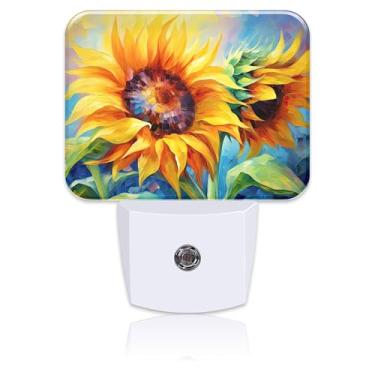 Imagem de Uiaoiais Pintura De Arte Moderna Girassol, Conecte Luzes Noturnas, Luz Noturna Na Parede, Sensor Do Anoitecer Ao Amanhecer Para Crianças, Meninas, Meninos, Mulheres, Homens, Quarto, Corredor, Cozinh