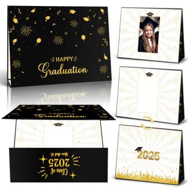Imagem de Decorações de festa de formatura em ouro preto, classe de 2025, parabéns, graduados, livro de visitas alternativo com porta-retrato para homens, mulheres, faculdade, ensino médio, presente de