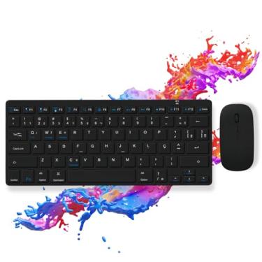 Imagem de Teclado e Mouse sem fio Bluetooth, Para Tablet e Celular, Teclado para celular, Teclado para notebook,Teclado Compatível para ipad, Teclado para Tablet, Teclado para escritório ABNT2 (Preto)